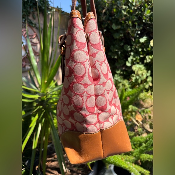 COACH Signature Logo Red and Brown Tote - Picture 5 of 16